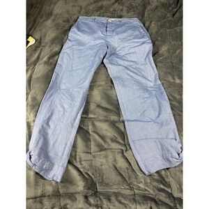 Kowtow Mens Blue Linen Blend Cropped Hem Casual Pants Size Small